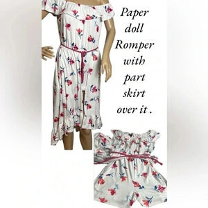 Y2K,70s,romper,sundress,rope belt,floral,overlay,festival,bohemian,Spanish,NWOT